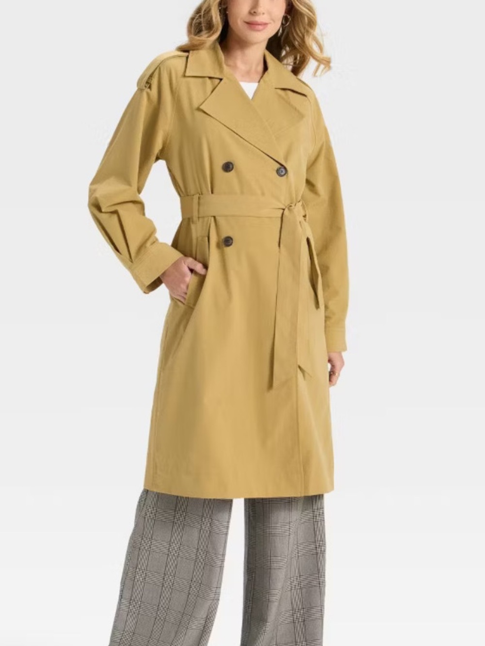 a new day Tan Double-Breasted Trench Coat with Belt